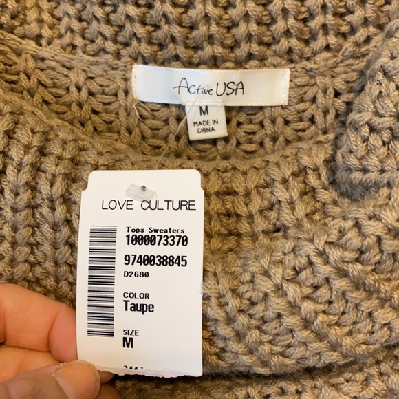 Active USA Knit Cowl Neck Cold Shoulder W/Long Sleeve Sweater Dress In Taupe - Picture 7 of 10